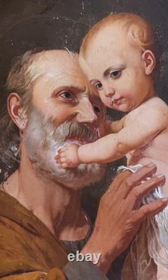 Tableau Ancien Peinture Huile Bois Icone Religieuse Portrait Jesus XIX DLG XVIII