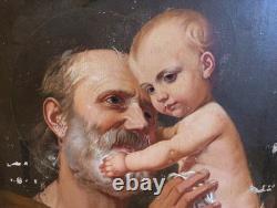 Tableau Ancien Peinture Huile Bois Icone Religieuse Portrait Jesus XIX DLG XVIII