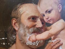 Tableau Ancien Peinture Huile Bois Icone Religieuse Portrait Jesus XIX DLG XVIII
