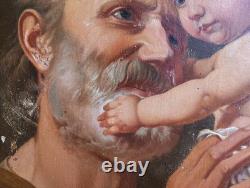 Tableau Ancien Peinture Huile Bois Icone Religieuse Portrait Jesus XIX DLG XVIII