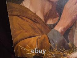 Tableau Ancien Peinture Huile Bois Icone Religieuse Portrait Jesus XIX DLG XVIII