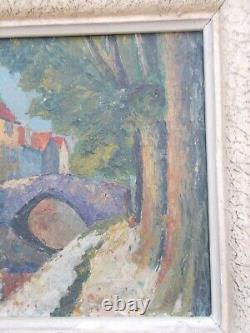 Tableau Ancien Peinture Huile Bruges Pont Saint Boniface Signe XX Painting
