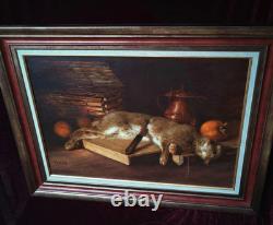 Tableau Ancien Peinture Huile Ecole Francaise Lievre Fruit Baroque XIX Cf Oudry