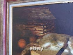 Tableau Ancien Peinture Huile Ecole Francaise Lievre Fruit Baroque XIX Cf Oudry