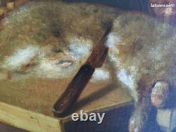 Tableau Ancien Peinture Huile Ecole Francaise Lievre Fruit Baroque XIX Cf Oudry