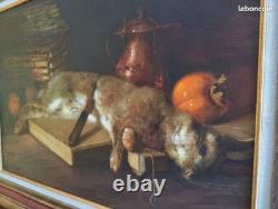 Tableau Ancien Peinture Huile Ecole Francaise Lievre Fruit Baroque XIX Cf Oudry