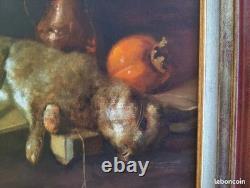 Tableau Ancien Peinture Huile Ecole Francaise Lievre Fruit Baroque XIX Cf Oudry