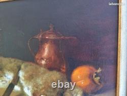 Tableau Ancien Peinture Huile Ecole Francaise Lievre Fruit Baroque XIX Cf Oudry
