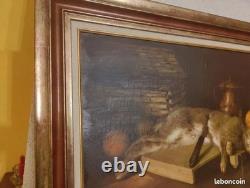 Tableau Ancien Peinture Huile Ecole Francaise Lievre Fruit Baroque XIX Cf Oudry