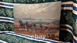 Tableau Ancien Peinture Huile Ecole Francaise de Barbizon Animaux Chevaux XIXeme