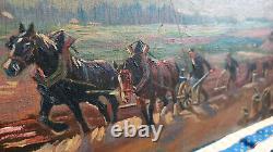 Tableau Ancien Peinture Huile Ecole Francaise de Barbizon Animaux Chevaux XIXeme