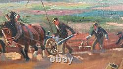 Tableau Ancien Peinture Huile Ecole Francaise de Barbizon Animaux Chevaux XIXeme