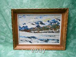 Tableau Ancien Peinture Huile Ecole de Barbizon Montagne Alpes Neige Au Couteau