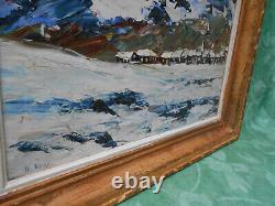 Tableau Ancien Peinture Huile Ecole de Barbizon Montagne Alpes Neige Au Couteau