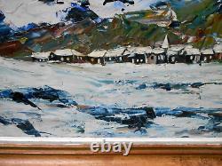 Tableau Ancien Peinture Huile Ecole de Barbizon Montagne Alpes Neige Au Couteau