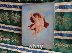 Tableau Ancien Peinture Huile HST Ecole Francaise Bouguereau Ange Angelot XIXeme