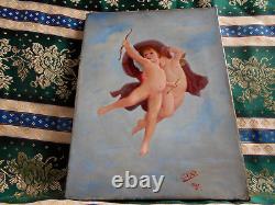 Tableau Ancien Peinture Huile HST Ecole Francaise Bouguereau Ange Angelot XIXeme