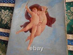 Tableau Ancien Peinture Huile HST Ecole Francaise Bouguereau Ange Angelot XIXeme