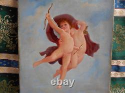 Tableau Ancien Peinture Huile HST Ecole Francaise Bouguereau Ange Angelot XIXeme