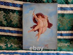 Tableau Ancien Peinture Huile HST Ecole Francaise Bouguereau Ange Angelot XIXeme