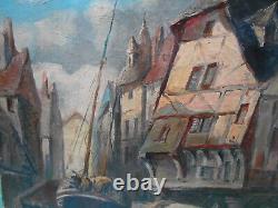 Tableau Ancien Peinture Huile Marine Bord de Mer Bateau Ecole de Barbizon XIXeme