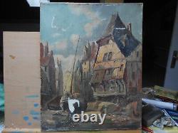 Tableau Ancien Peinture Huile Marine Bord de Mer Bateau Ecole de Barbizon XIXeme