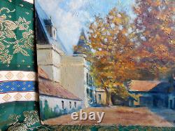 Tableau Ancien Peinture Huile Panneau Ecole de Barbizon Arbre Campagne cf XIXeme