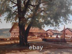 Tableau Ancien Peinture Huile Papier Ecole de Barbizon Alsace Cadre Dore XIXeme