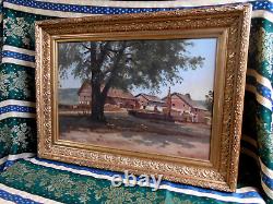 Tableau Ancien Peinture Huile Papier Ecole de Barbizon Alsace Cadre Dore XIXeme