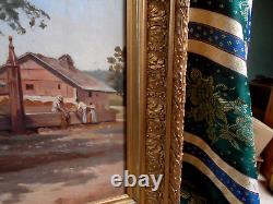 Tableau Ancien Peinture Huile Papier Ecole de Barbizon Alsace Cadre Dore XIXeme