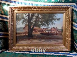 Tableau Ancien Peinture Huile Papier Ecole de Barbizon Alsace Cadre Dore XIXeme