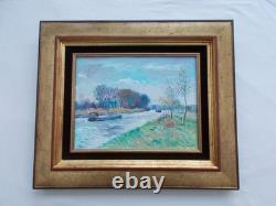 Tableau Ancien Peinture Huile Sur Toile Thibaudeau St Momelin Canal Saint Omer
