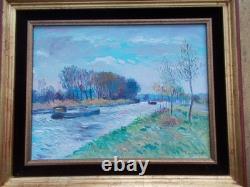 Tableau Ancien Peinture Huile Sur Toile Thibaudeau St Momelin Canal Saint Omer