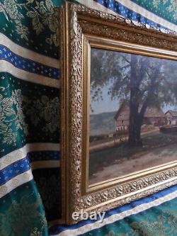 Tableau Ancien Peinture Huile Toile Ecole de Barbizon Alsace Cadre Dore XIXeme