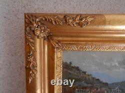 Tableau Ancien Peinture Huile sur Panneau Marine Bord de Mer Bateau Italien Port