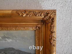 Tableau Ancien Peinture Huile sur Panneau Marine Bord de Mer Bateau Italien Port