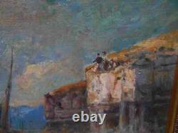 Tableau Ancien Peinture Huile sur Panneau Marine Bord de Mer Bretagne Bateau