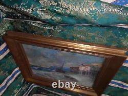 Tableau Ancien Peinture Huile sur Panneau Marine Bord de Mer Bretagne Bateau