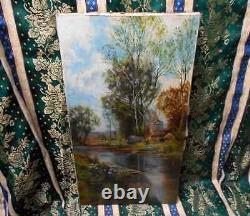 Tableau Ancien Peinture Huile sur Toile Ecole de Barbizon Vache Campagne XIXeme