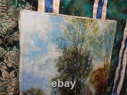 Tableau Ancien Peinture Huile sur Toile Ecole de Barbizon Vache Campagne XIXeme