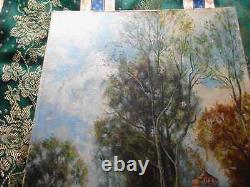 Tableau Ancien Peinture Huile sur Toile Ecole de Barbizon Vache Campagne XIXeme