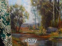 Tableau Ancien Peinture Huile sur Toile Ecole de Barbizon Vache Campagne XIXeme