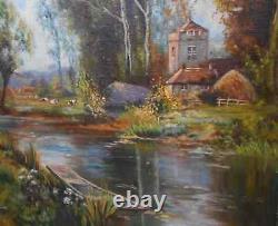 Tableau Ancien Peinture Huile sur Toile Ecole de Barbizon Vache Campagne XIXeme