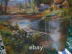 Tableau Ancien Peinture Huile sur Toile Ecole de Barbizon Vache Campagne XIXeme