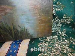 Tableau Ancien Peinture Huile sur Toile Ecole de Barbizon Vache Campagne XIXeme