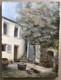 Tableau Ancien Peinture Originale à L'Huile Maison Cour France XIXème Siècle