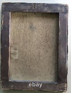 Tableau Ancien Peinture Originale à L'Huile Maison Cour France XIXème Siècle