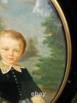 Tableau Ancien Peinture XIX Enfant Vintage Huile French Antique Oil Painting