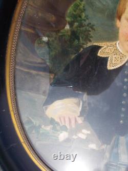 Tableau Ancien Peinture XIX Enfant Vintage Huile French Antique Oil Painting