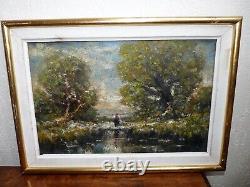 Tableau Ancien Personnage Ecole De Barbizon Peinture huile sur carton Fin XIXe